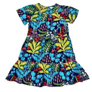 Crewcuts Girls’ Tiered Navy Botanical Gardens Tropical Short Sleeve Dress Sz 14